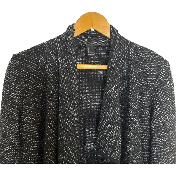 Forever 21 Cardigan Sweater Womens Small Knit Waterfall Open Front Black‎ White - Picture 4 of 8